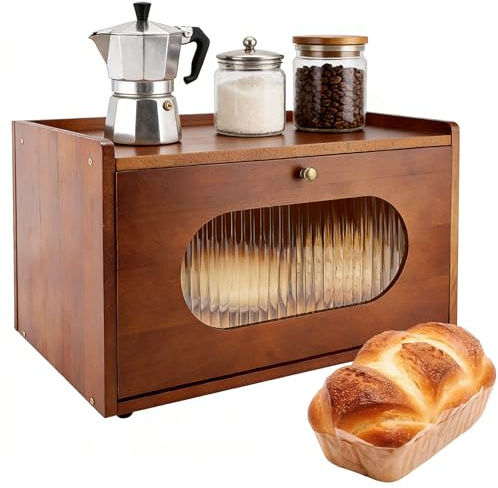 unbholkk Brotkasten Holz für Küchenarbeitsplatte, Aufbewahrungsbox, Küche Brotbehälter, Corner Bread Box, Braun Küchentheken-Organizer für Laib, Kartoffel, Zwiebelgläser (1 Ebene)