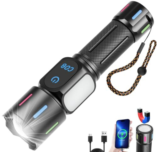 LIAISIMI Taschenlampe LED Aufladbar, 1500lm Extrem Helle Zoombar Torch | Taktische Taschenlampe mit LCD-Display, 5 Modi, IPX4 Flashlight für Camping, Outdoor, Notfälle (Batterien nicht enthalten)
