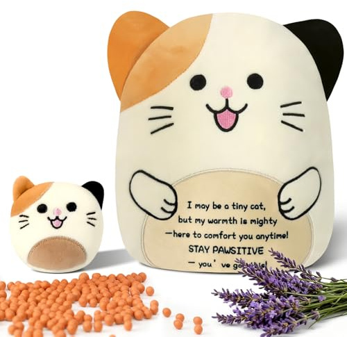 Cat Plush Microwave Heating Pad for Period Cramps – Cute Soft Weighted Heated Stuffed Animals, Lavender Scented Portable Heating Pad for Relaxation & Comfort, Cozy Gift for Women, Teen Girls & Adults