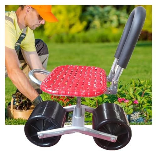 Sgabello pieghevole da giardino con ruote, sedile da lavoro portatile per giardinaggio all'aperto e facile sterzata