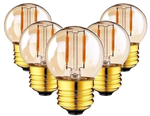 HongHeFu Home Lighting, 5pcs DC/AC 12V-24V 1W LED G40 Filament COB Light Lumière Paysage Extérieur Lampe à Corde Chaud 2200K E12 E26 E26 E27 Chandelier LED Lampe LED(G40G 2200K E27)