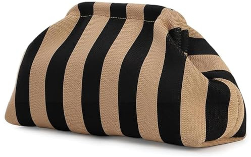 Uwiyo Woven Clutch Purses for Women, Striped Cloud Clutch Bag Woven Dumpling Clutch Purse Summer Beach Clutch Bag for Beach Parties Daily Use