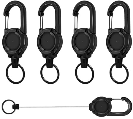 ENAESLOT 4 PCS Lanyard Extender,Retractable Keyring Extendable Key Chain Heavy Duty Key Lanyard Belt Clip Badge Holder Pull Reel For Outdoor,Belt Clip Badge Holder Pull Reel Black