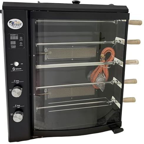Link Brazil Barbacoa de Gas con Pinchos Rotisserie Automáticos, Parrilla de Acero Inoxidable para Exterior y Terraza, Control Digital de Temperatura, Negro (5 Pinchos)