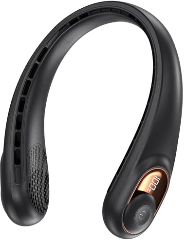 Neck Fan, Portable Bladeless Neck Fans with LED Display, 360° Airflow, 4000mAh Rechargeable Battery, Super Quiet Hands-Free Personal Wearable Fan for Indoor Outdoor, Jet-black