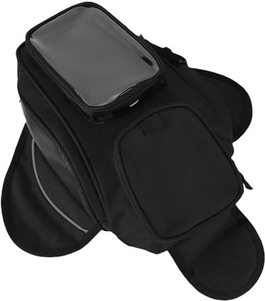 Jelquix Bolsa de Tanque para Motocicleta, Resistente a la Lluvia, Magnética, Color Negro Fuerte, Apto para Tela Oxford Universal