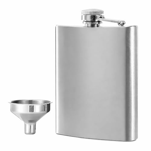 JYYWTSI Petaca de acero inoxidable 304 8 Oz y embudo, a prueba de fugas, petaca para llevar alcohol, acero inoxidable para hombres y mujeres (plata)