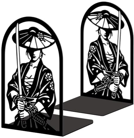 Peacoblue Buchstütze Dekorativ Modern Samurai Frau Mit Tachi Metall Buchstützen für Schwere Bücher 13.5 x 10.9 x 20cm, Bücherhalter für Heimdekoration, Bücherregal & Büro - 1 Paar