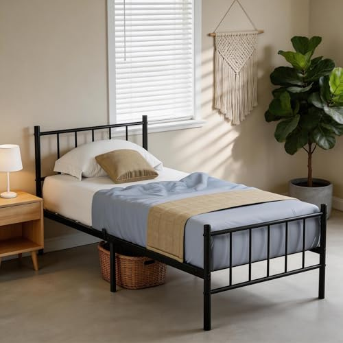XMTECH Metallbett 90x200 cm Bettgestell mit Lattenrost, stabiles Einzelbett mit Kopf, modernes Metallbett Schwarz mit Stauraum unter Bett, Jugendbett Gästezimmer Schlafzimmer