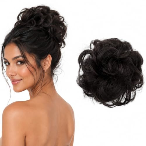 CAISHA Haarteil Haargummi Dutt Gewellt Messy DM15cm Dunkelbraun G3A