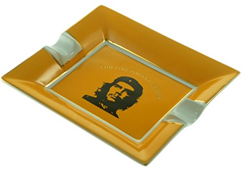 Luxury Deep Yellow Che Guevara Design Ceramic Cigar Ashtray, 2 Cigar Rests, 180 x 150 x 20 mm,
