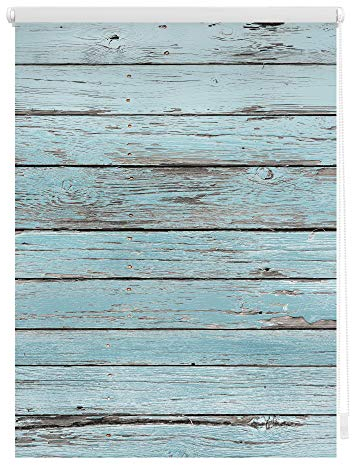 Lichtblick Klemmfix Tageslicht-Rollo mit Motiv, ohne Bohren, Blickdicht, Seitenzugrollo, Made in Germany, Bretter-Vintage Petrol,60 x 150 cm (B x L)