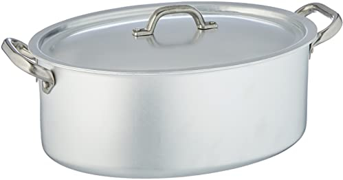 Pentole Agnelli Linea Alluminio 3 mm Professionale Casseruola Ovale con Maniglie Inox e Coperchio, Argento, 30 cm