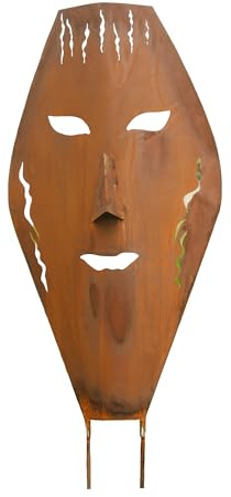 Gartendekoshop24 – Gartendeko Roststecker Rost. Afrika Maske 97 cm. Rostfigur Gartenstecker Maske, aus Edelrost. Gartenstab für draußen. Rostfigur, Skulptur für den Garten, wetterfest, Handarbeit.