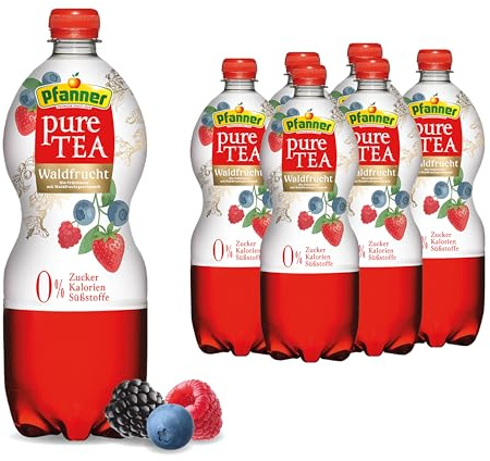 Pfanner Pure Tea Waldfrucht (6 x 1 l) – zuckerfrei & kalorienarm – Bio Früchtetee mit Waldfrucht Geschmack – Eistee im Vorratspack
