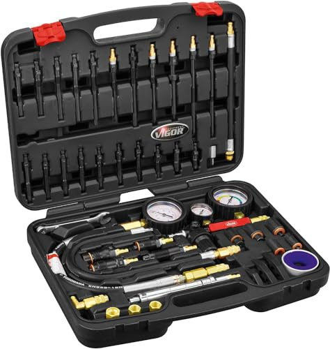 ViGOR Kompressions- und Druckverlusttester Satz V4461 I für Diesel- und Benzin-Motoren I professionelle Prüfung von Kompression oder Druckverlust für die meisten Pkw-, Lkw- uvm. Motoren | 4890 g, 48-teilig, Für Diesel- und Benzinmotoren, Zündkerzenadapter M10 , M12 , M14 , M18