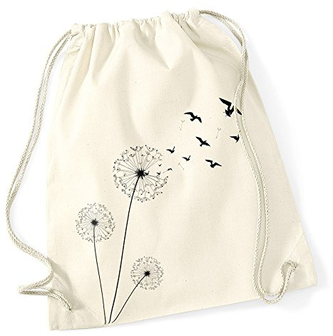 Autiga Turnbeutel Pusteblume Vögel Birds Hipster Beutel Tasche Jutebeutel Dandelion Gymsac Stringbag Drawstring
