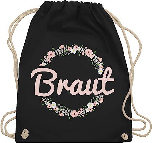 Shirtracer Turnbeutel Rucksack - JGA Junggesellenabschied Frauen - Braut Motiv Blumenkranz - Unisize - Schwarz - brauttasche brauttaschen bachelorette party bripe juterucksäcke