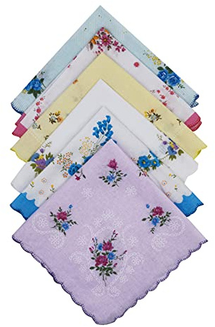 JukLoos Pañuelos florales vintage de algodón para mujer para fiesta de boda, Paquete de 6 unidades., M