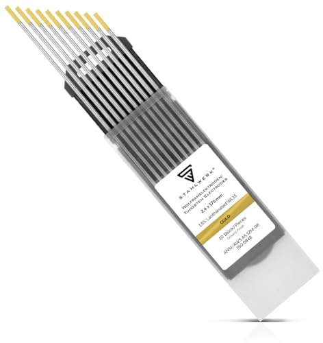 STAHLWERK Wolframelektroden-Set WL 15 Ø 2,4 x 175 mm bis 220 A, universell | Für WIG mit Gleich- und Wechselstrom, un- und hochlegierten Stahl, thoriumfrei, 98 % Wolfram, 2 % Lanthanoxid, hohe Standzeit