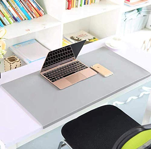 Schreibtischunterlage mit Kantenschutz Wasserdichte PU Leder, Rutschfeste Mauspad Große Tischunterlage für Tastatur Laptop,Büro Schreibenmatte Schreibtisch Organizer Matte-80 x 50 cm-Grau