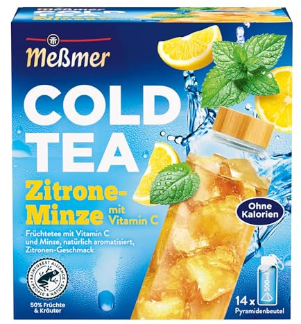 Meßmer Cold Tea Zitrone-Minze | Früchtetee | Kaltaufguss mit Vitamin C | ohne Zuckerzusatz | 14 Pyramidenbeutel