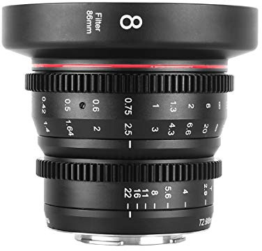 Meike 8mm T2.9 Mini Fixed Prime Manual Focus Wide-Angle Cinema Lens for M43 Micro Four Thirds MFT Mount Cameras BMPCC 4K Z CAM E1 E2 Black