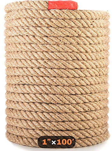 Morelux 1 Diameter Twisted Natural Fiber Rope: Heavy Duty Jute & Hemp Style Manila Rope for Garden Landscaping, Deck Railing & Outdoor Decorative Use (100ft Length)