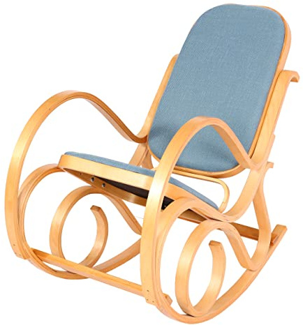 Mendler Schaukelstuhl M41 - Eiche-Optik, Stoff/Textil blau | Schwingsessel, Fernsehsessel, Massiv-Holz