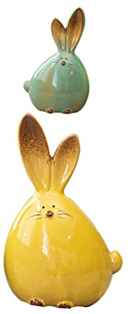 TOYANDONA 2pcs Easter Bunny Rabbit Figurines Ceramic Rabbit Statues Car Interior Figures for Easter Party Table Decoration