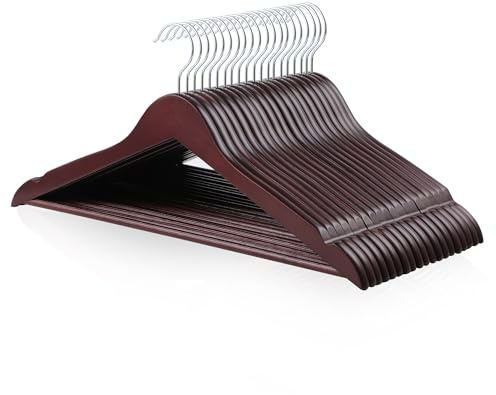 Amazon Basics Durable Wooden Suit Clothes Hangers, Closet Organizer, Cherry, 20-Pack