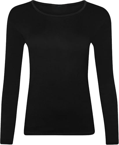 New Ladies Long Sleeve Round Neck Plain Basic Women's Stretch T-Shirt