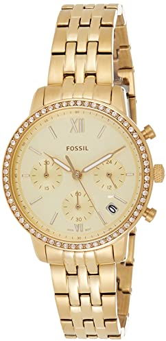 Fossil Damenuhr Neutra, Chronographenwerk, 36mm GoldEdelstahlgehäuse mit Edelstahlarmband, ES5219
