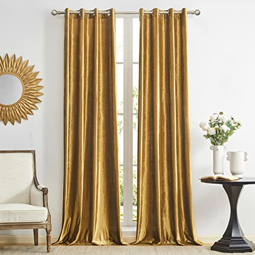GIGIZAZA Gold Samt Vorhänge 140 x 225 cm (Breite x Länge), Wohnzimmer Öse Tülle Blackout Thermisch isoliert Verdunkelung Fenster Vorhänge für Schlafzimmer 2 Panels