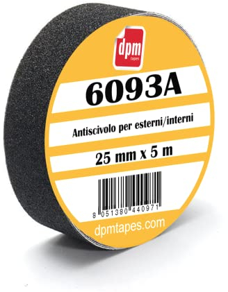 Dpm tapes 6093A - Nastro Adesivo Antiscivolo Nero Per Interni/Esterni - Anti Caduta, Antisdrucciolo, Senza Residui (25 mm x 5 m)