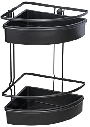 WENKO Eckregal Molinella, Bad-Ablage mit 2 Etagen und tiefen Körbchen für sicheren Stand von Pflegeprodukten, aus matt lackiertem Edelstahl mit Einsatz aus Kunststoff, (BxHxT): 30x35x21,5 cm, Schwarz