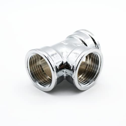 DOJA Barcelona | Te Laton Hembra Cromado | 1 | PACK 4 | Pieza en T | Unión Tubos Riego | Conector Latón Tuberias para Radiadores, Manguito Goteo, Aire Comprimido, Derivación/Tubo Agua...