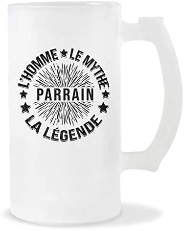 Planetee Chope de bière Parrain L'homme le mythe la légende | Verre à Bière Pinte 50 cl Cadeau famille original et drôle