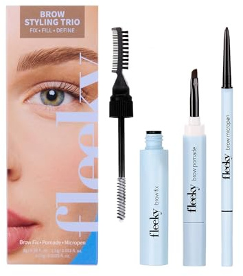 fleeky Augenbrauen-Set Brow Fix, Pomade & Micropen 3in1 - Perfekte Form Schattierung Füllung & Definition für natürliche wischfeste Ergebnisse (light brown)