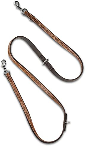 Unikat Hundeleine aus Leder mit Hand-geschnitzten Stanzmustern/Ornamenten - mehrfach verstellbare Führleine 2,00m - doppellagige Echt-Leder-Hunde-Leine aus Büffelleder – Sienna (Braun)
