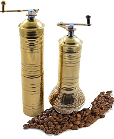 LAZWARD Grinder Mill G-201, Manual Coffee Grinder for Turkish Greek Arabic Beans & Spice Pepper Salt, Brass, Adjustable Coarseness, Copper, Refillable