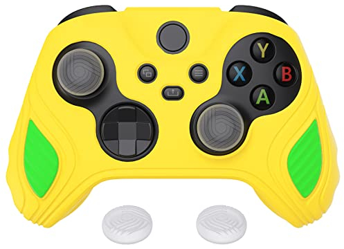 playvital Scorpion Edition Two-Tone Anti-Slip Silicone Case Cover for Xbox Series X/S Controller, Soft Rubber Case for Xbox Core Controller with Thumb Grip Caps - Legend Yellow & Green