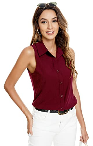 Atnlewhi Damen Ärmellos Knöpfen Hemden Bluse Basic Kragen Arbeit Büro Stretch Formelle Casual Blusen