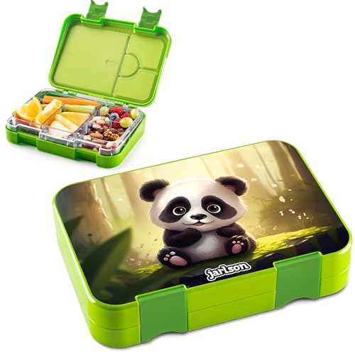 Jarlson® Brotdose Kinder mit Fächern - TONI Lunchbox - Bento Box auslaufsicher – Jausenbox für Kindergarten und Schule - Mädchen und Jungen | Vesperbox | Snackbox (PANDA)