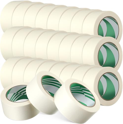 Frienda 24 Rolls Wide Masking Tape 2 Inches x 50 Yards Painters Tape General Purpose Painting Tapes Bulk Easy to Remove for Home School Office Painting Labeling DIY Art and Crafts (Beige White)