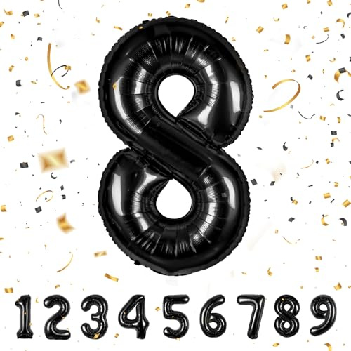 Partyhausy Ballon Chiffre Anniversaire 8,Ballon Numéro 8 Noir,40'' - 101cm Géante Hélium Ballons Gonflables XXL,Ballon numéro Décoration d'anniversaire S'envole avec de l'hélium