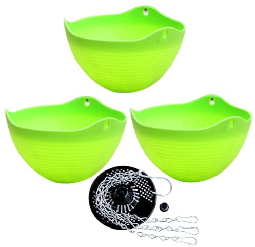 YuanDiann Hängende Klein Blumentöpfe 3er Set, 20cm Durchmesser Selbstbewässerung Hängepflanztöpfe mit Wasserspeicher Blumenampel mit Rostfrei Ketten für Innen AußDeko 1# Smaragdgrün 3 Pack 20 cm