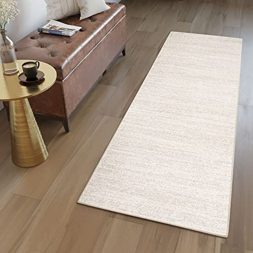 TAPISO Sari Teppich Läufer Flur Creme Kurzflor Modern Verwischt Muster Meterware Wohnzimmer Schlafzimmer Küchenläufer Eingang ÖKOTEX 60 x 150 cm