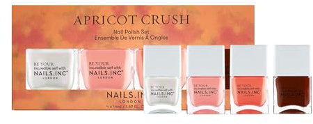 Nails Inc Apricot Crush Nail Polish Set, Multicolor, Glossy, No Chip, Long Lasting, Quick Dry, Air Dry, Professional Manicures & Pedicures, Fingernails & Toenails, Vegan Nail Polish Quad, 4 Piece Set