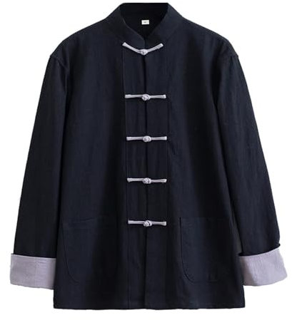 PTATT Herren Kampfkünste Uniform Kung Fu Kleidung für Kampfkunst Chinesisch Langarm Baumwollwäsche Traditionelle Oberseite Black 1-XXL